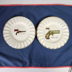 Guns Of Former Days Saucers Plates Set 2 Double Derringer & Johnson Flintlock